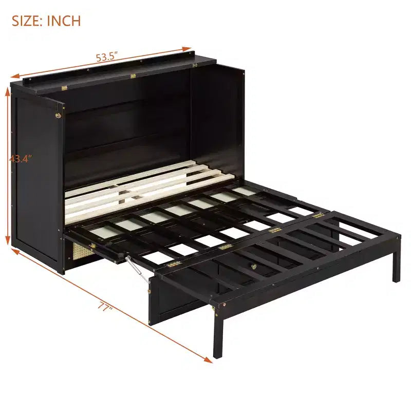Full Murphy Bed Cabinet Bed, Full Size Murphy Bed with Storage Drawers, Wood Full Wall Bed Rattan Chest Murphy Bed Frame