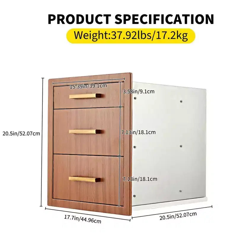Outdoor Kitchen Drawers 17 W x 20 H x 20 D, Flush Mount Triple BBQ Drawers with Stainless Steel Handle