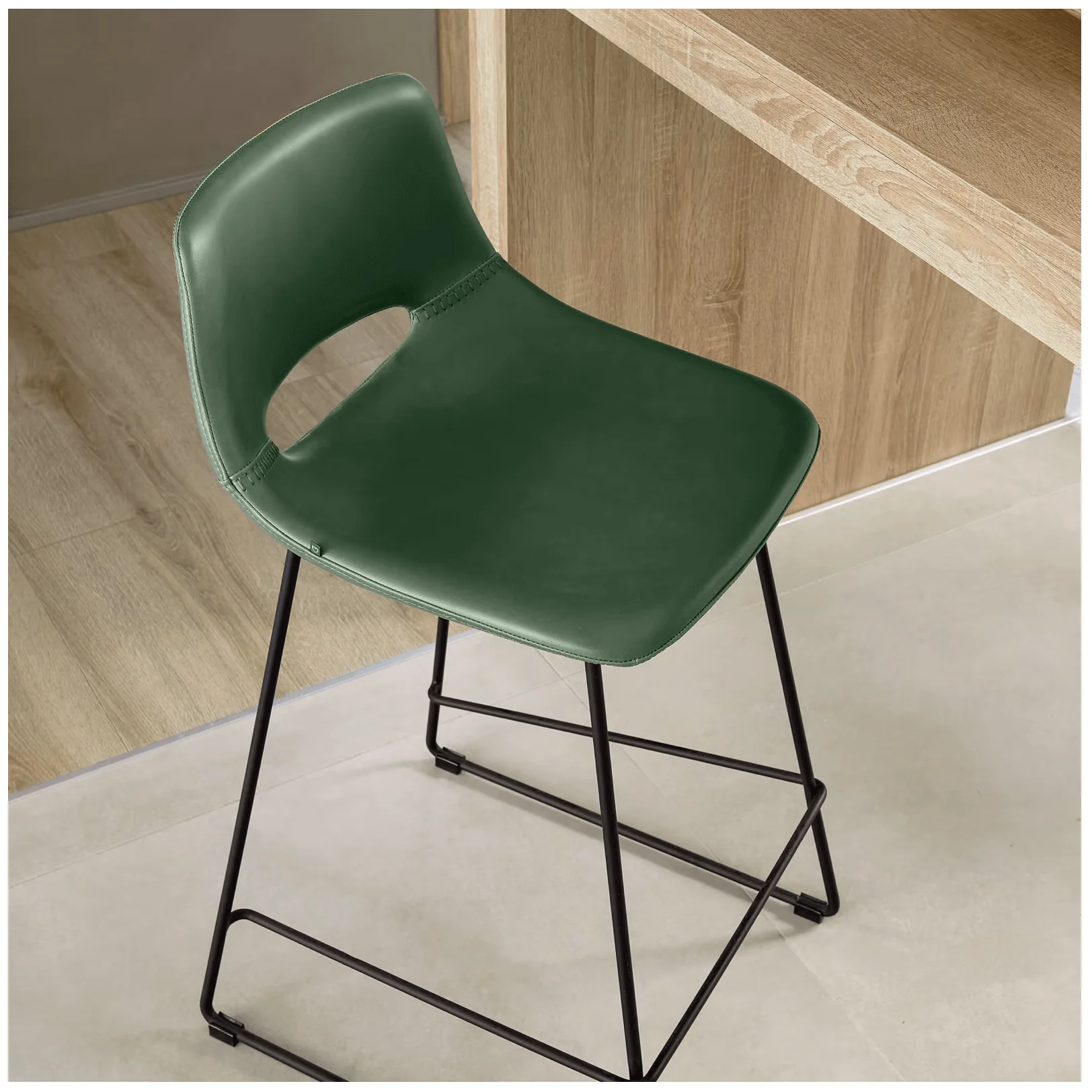 Mid-Century Green Synthetic Leather Barstool for Kitchen