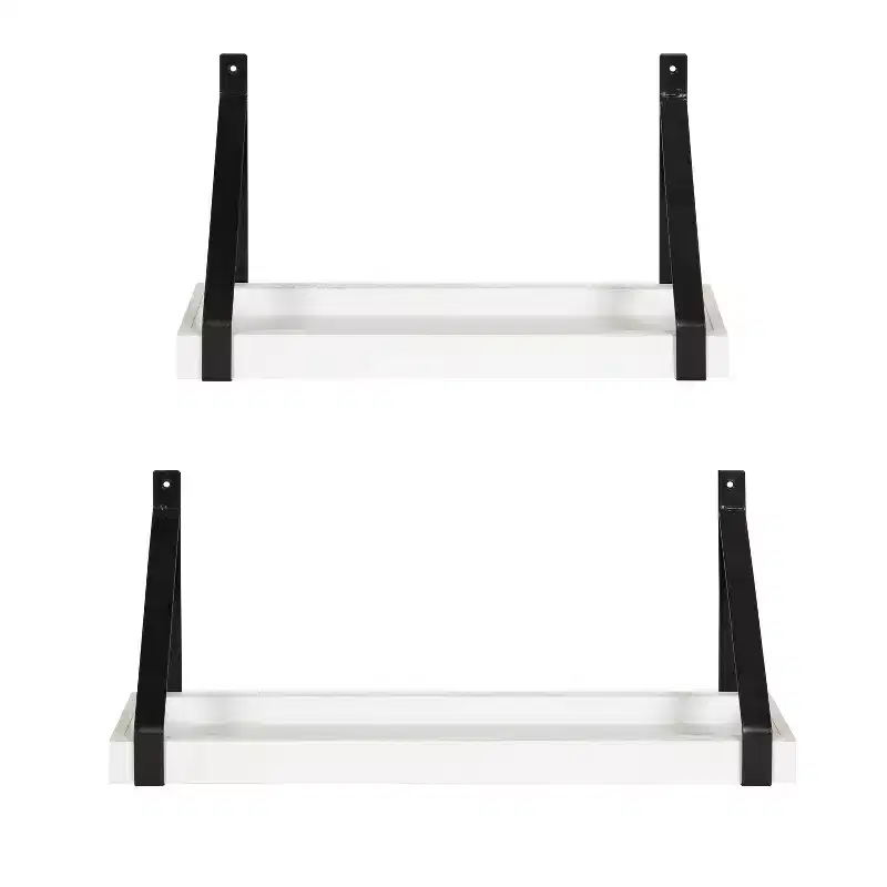 (Set of 2) 5" x 10" Sudbury Wood and Metal Wall Shelf Set White/Black - Kate & Laurel All Things Decor: Modern Floating Storage