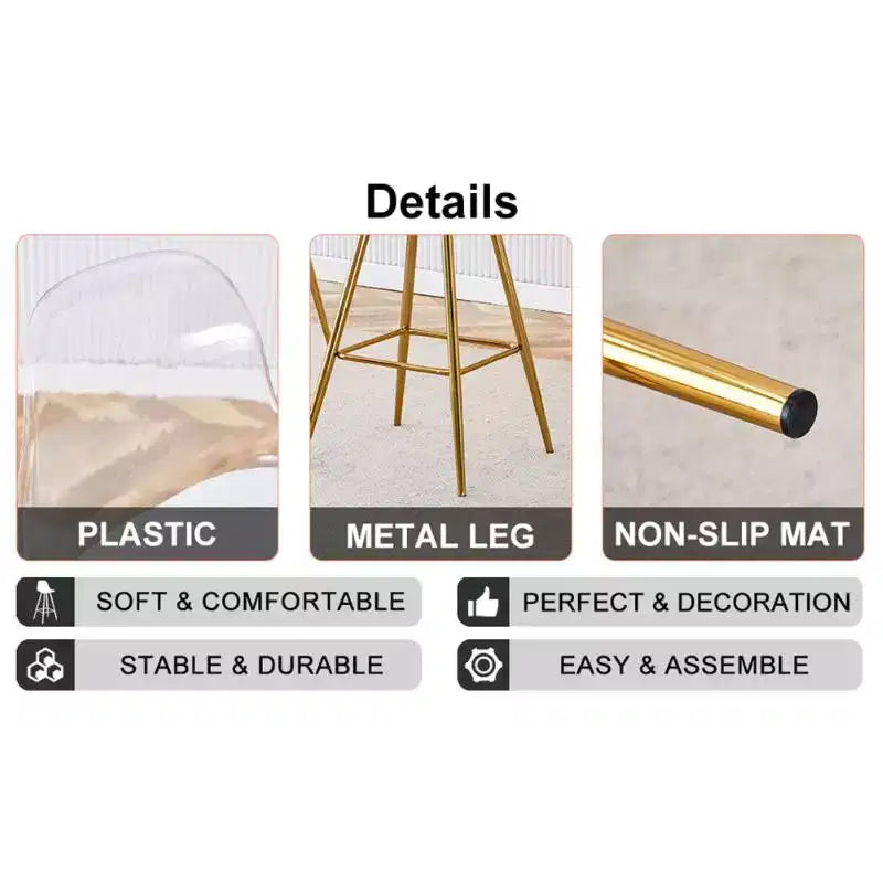 Modern Comfortable Upholstered Bar Stool with Metal Legs