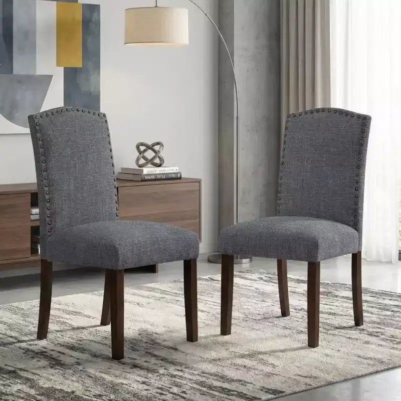 GDFStudio Bennett Modern Classic Wood Upholstered Dining Chairs with Textured Fabric Seat Back and Nailhead Trim (Set of 2)