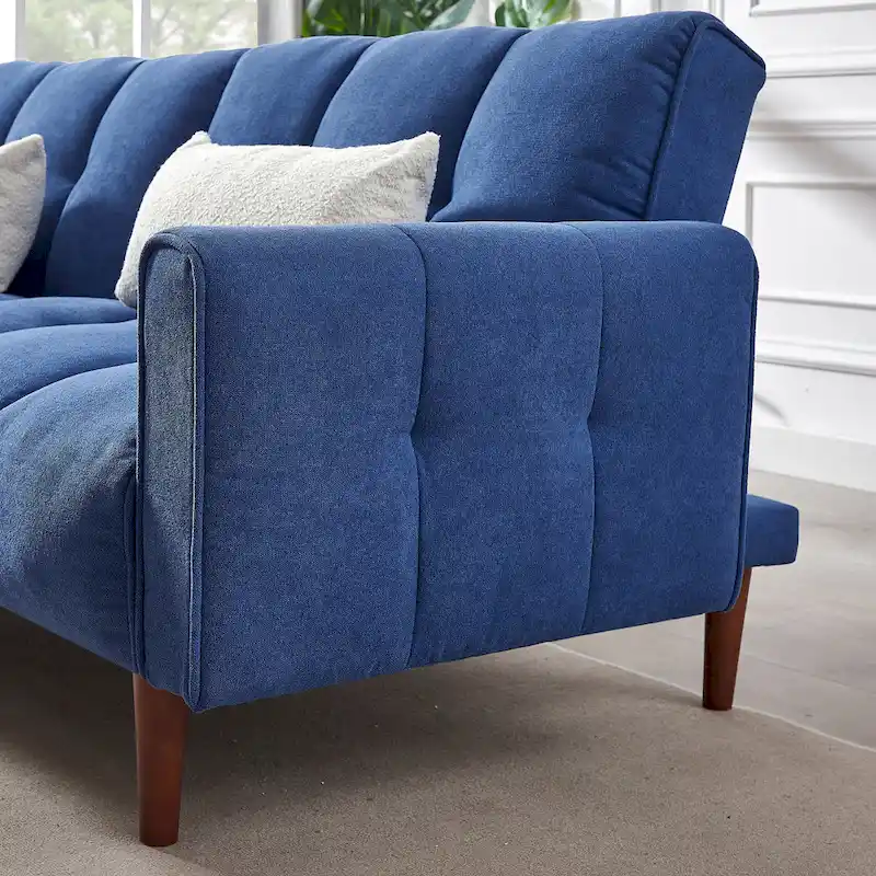 Convertible Futon Sofa Bed with Adjustable Positions and Wooden Legs