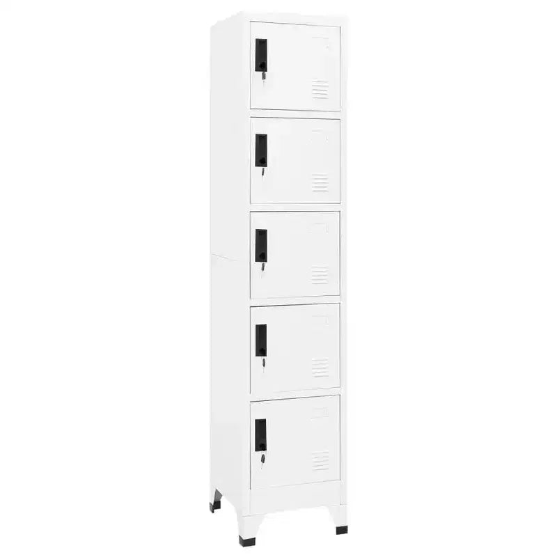 5-Door Steel Locker Cabinet with Lockable Compartments – White