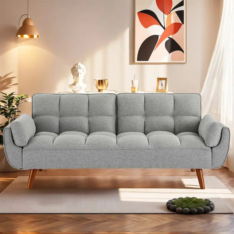 75 Futon Sofa Bed, Convertible Folding Couch Recliner with 2 Pillows