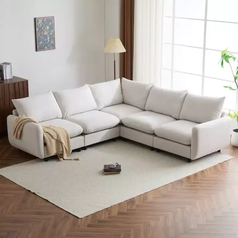 Christopher Knight Home Acker 5 Pieces Modern Upholstered Modular Sectional Sofa Set, White