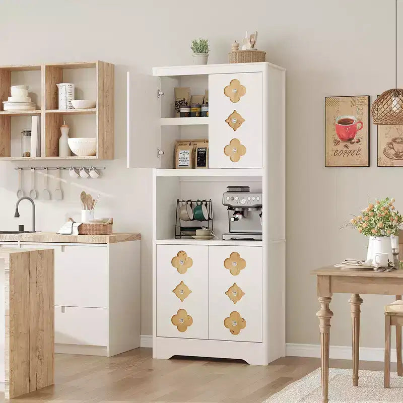 72 Tall Pantry Cabinet, Kitchen Hutch Storage Cabinet with Countertop for Microwave,Wooden Cupboard for Dining Room, Living Room