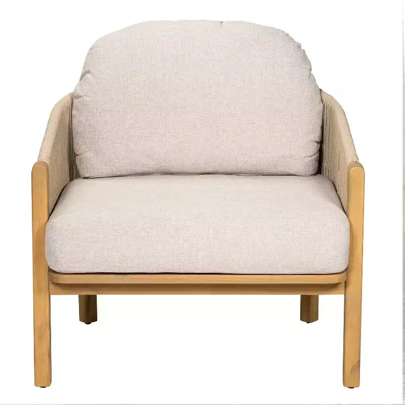 ModernLuxe Outdoor Rope Club Chair Patio Armchair Modern Accent Chair, Weather-Resistant Acacia Wood Frame & Cushion (Set of 1/2)