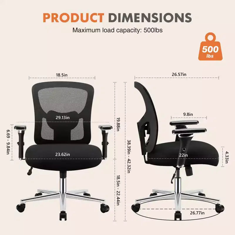 JIONJOY Wide Ergonomic Home Office Mesh Chair| Black