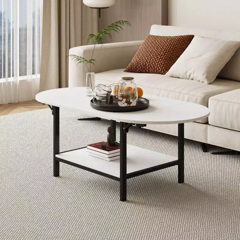 Convertible Coffee Table, Extendable Square to Oval with Storage Shelf