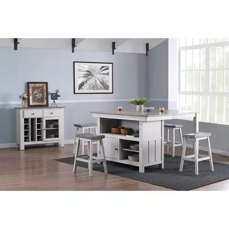 Kings Brand Furniture Gwinn Counter Height Swivel Stool, Set of 2, White/Wash Gray