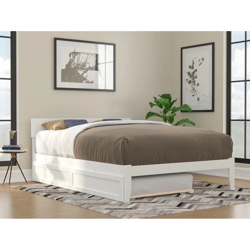 Twin Platform Bed with Trundle, Solid Wood Frame, Space-Saving Design