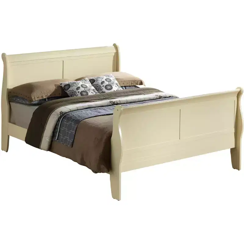 King Sleigh Wood Bed with High Footboard, Classic Design, Box Spring Required