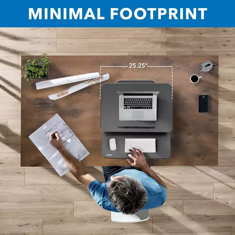 Mount-It! Height Adjustable Standing Desk Converter, 25 Wide Desktop, Sit-Stand Converting Desks with Gas Spring for Home & Office