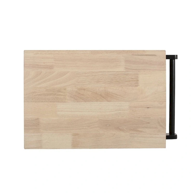 Compact Rolling Kitchen Cart with Rubberwood Top Drawer 2 Slatted Shelves and Towel Rack