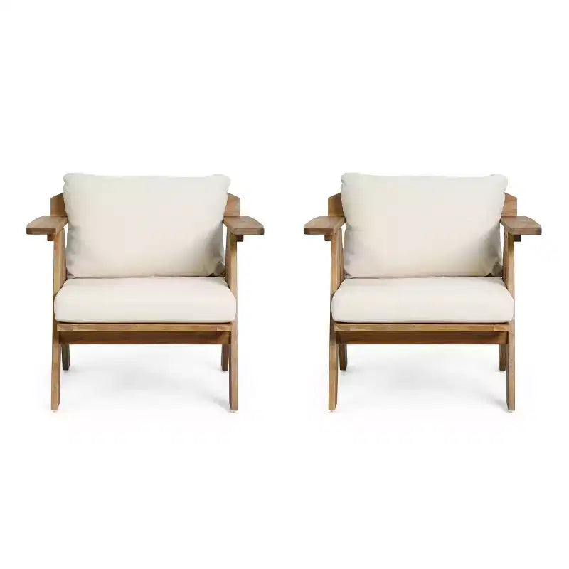 Okak Rusitc Acacia Wood Patio Club Chairs Upholstered Accent Chairs,Set of 2,Boho Outdoor Teak Finish Chair,Outdoor Furniture Seating