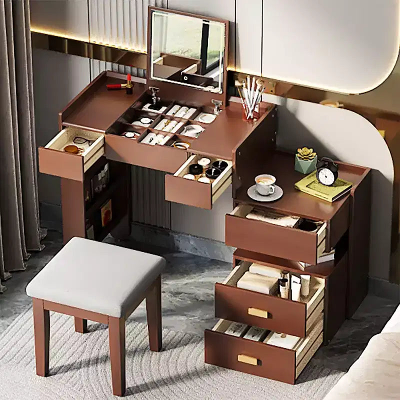 Whisen 3-in-1 Makeup Vanity Desk, Stylish Multi-Functional Dressing Table with Flip-Top Mirror, Adjustable Length & Ample Drawers