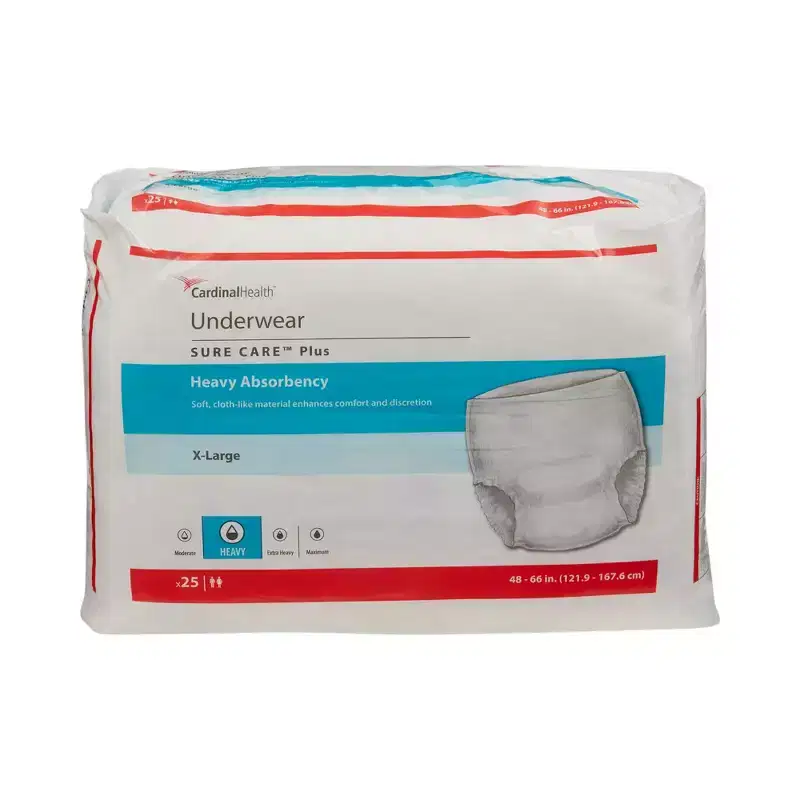 Cardinal Health Sure Care Plus Incontinence Underwear, Heavy Absorbency, Unisex, XL, 100 Count