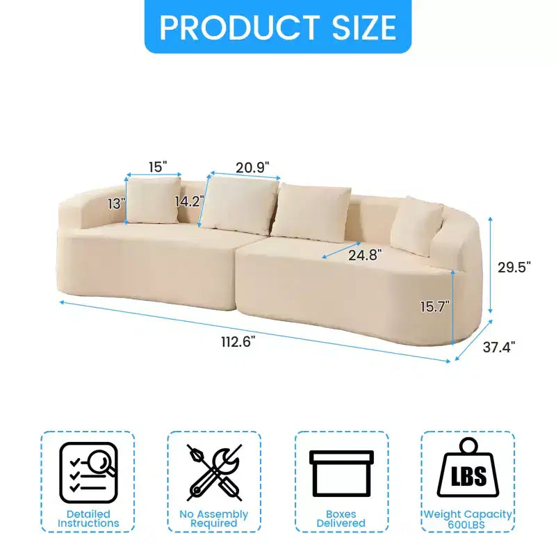 Mjkone 112 Curved Modular Sectional Sofa in Chenille Fabric Modern Minimalist Design Compressed No Assembly Required