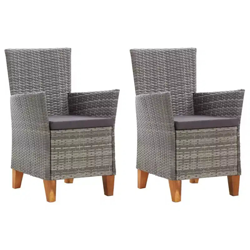 vidaXL Patio Chairs 2 pcs with Cushions Poly Rattan Gray