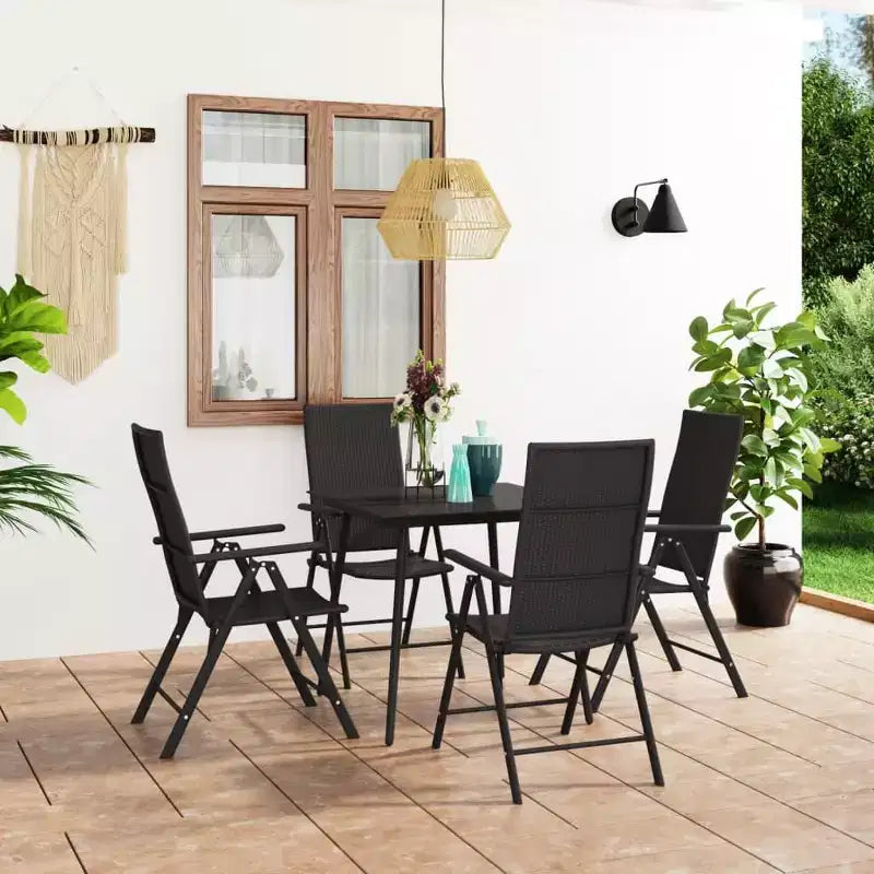 vidaXL Dining Set Black PE rattan, aluminum, glass, steel 5 Piece