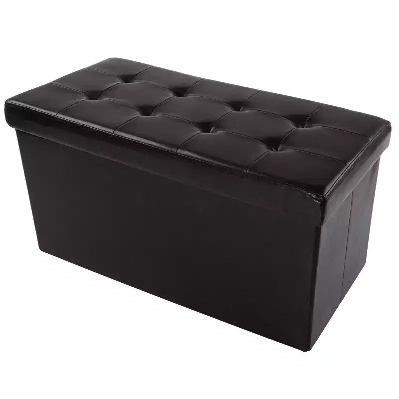 Hasting Home 30-Inch Storage Ottoman - Folding Faux Leather Footrest, Linen Chest, or Bench