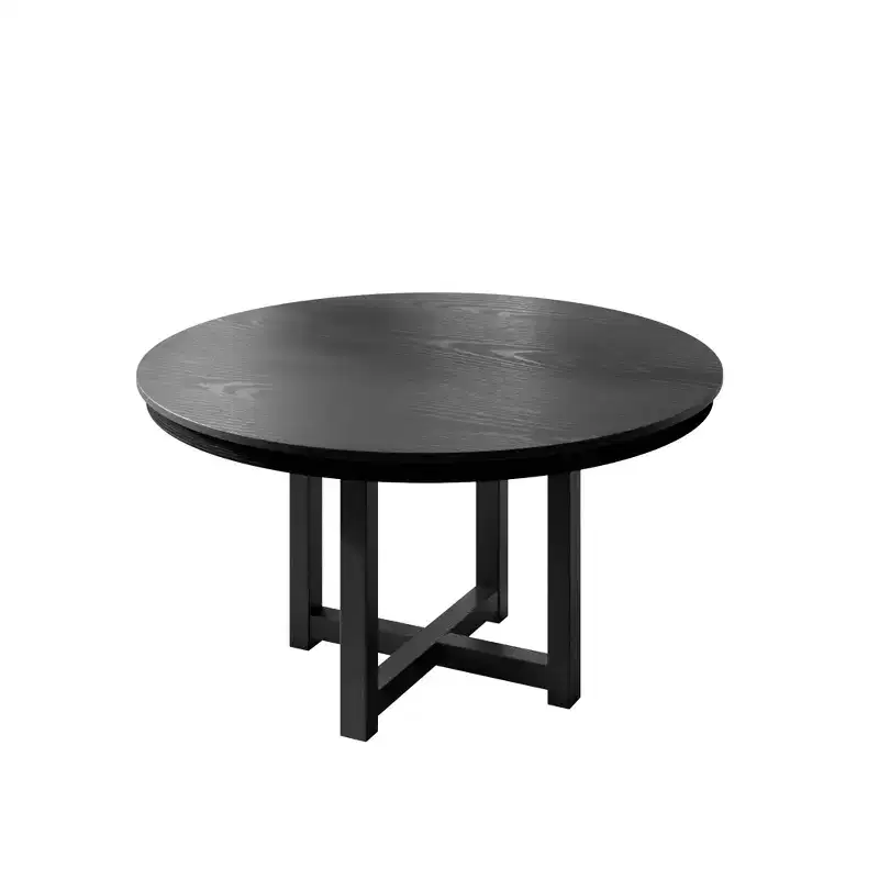 HomeRoots 45 Black Solid Wood Cross Leg Base Round Top Dining Table