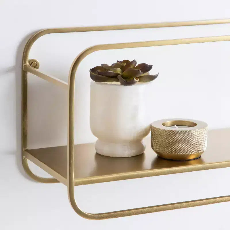 Modern Metal Floating Wall Shelves, Gold, 21 x 10