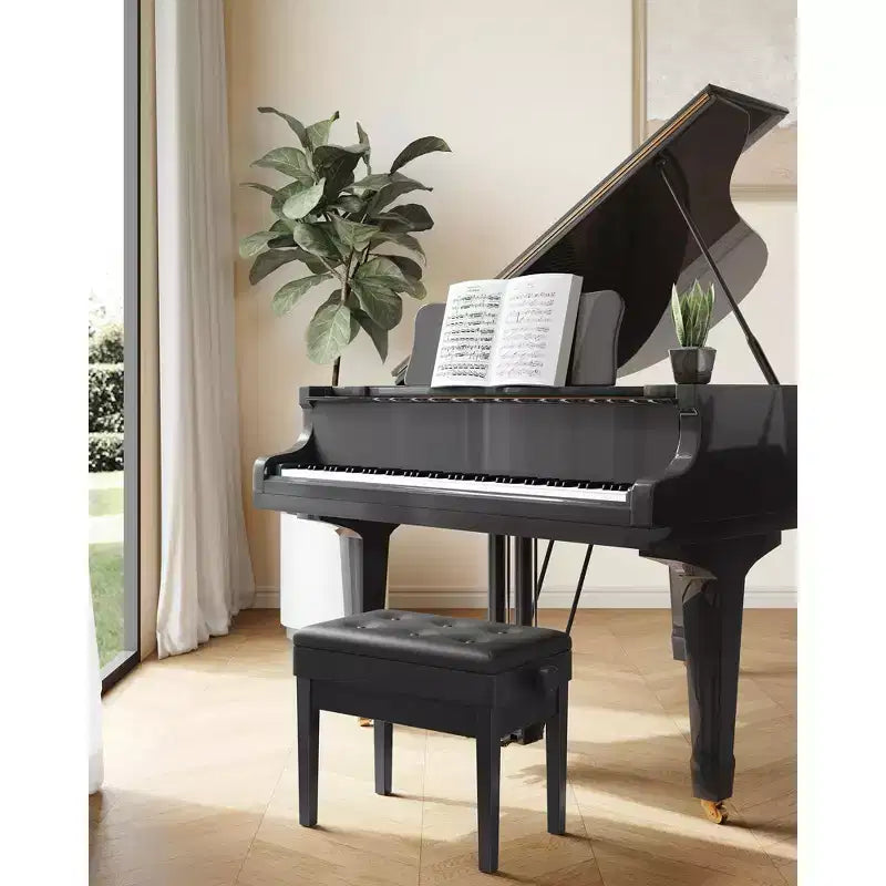 SONGMICS Adjustable Wooden Piano Bench Stool with Sheet Music Storage Black