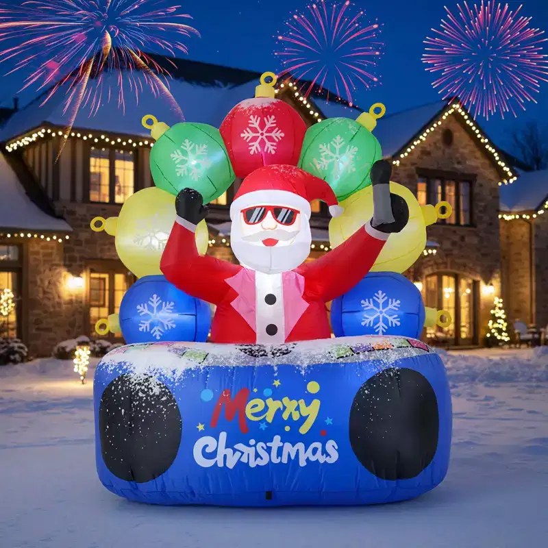 Costway 6Ft Inflatable DJ Santa Blow up Christmas Party Santa Claus Decoration w/ Rotating Music Light