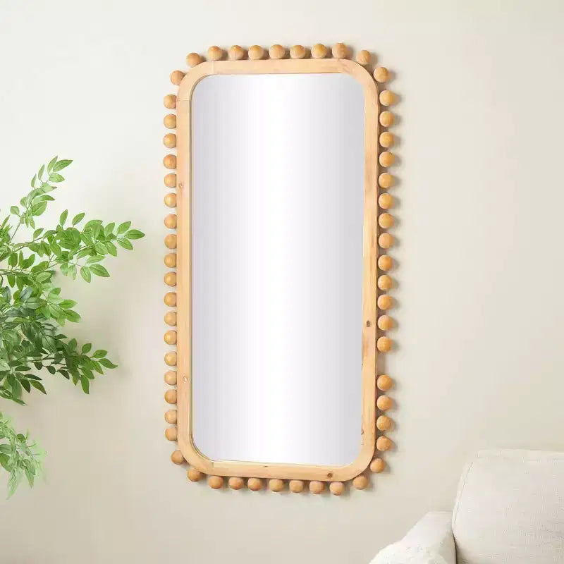 45"x24" Wood Wall Mirror with Beaded Frame Brown - Olivia & May: Decorative Rectangular Wall-Mount