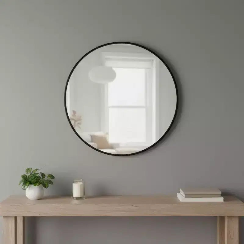 HomeRoots 24 Black Round Framed Accent Mirror