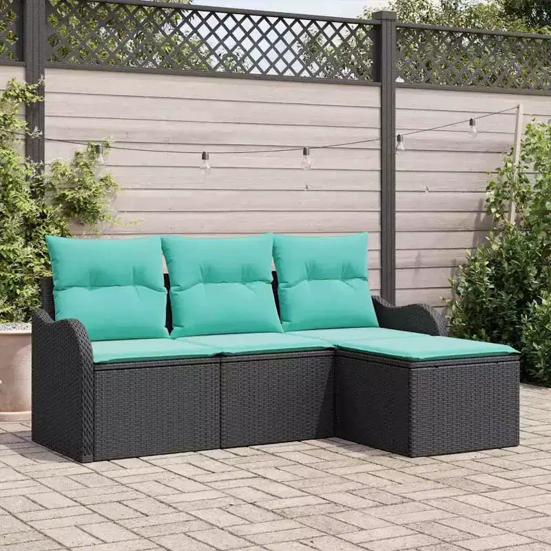 vidaXL Garden Sofa Set with Cushion 4 pcs Black Poly rattan