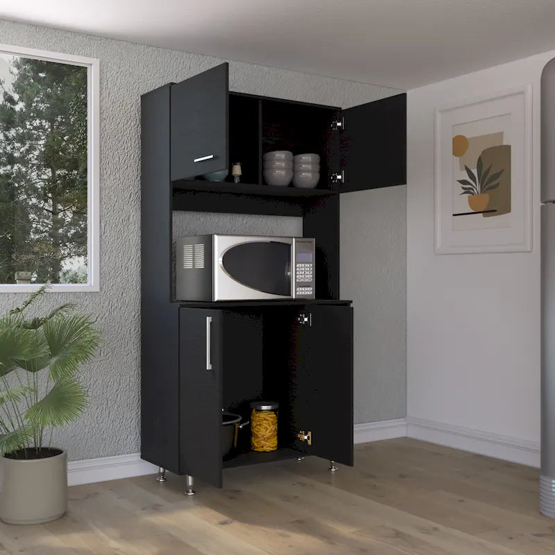 Kitchen Pantry Double Door Cabinet with Four Legs and Three Shelves