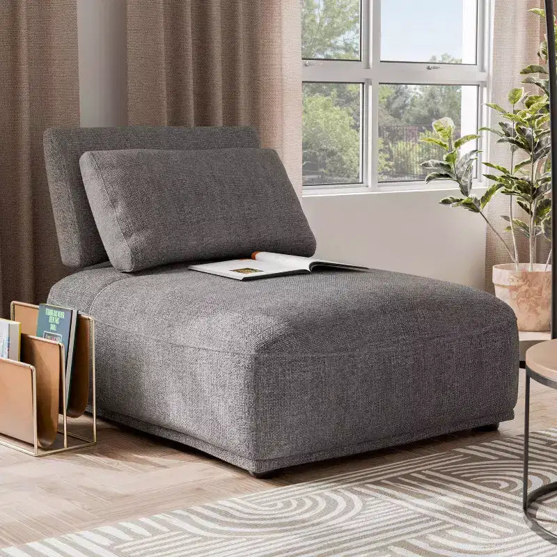 HOMES: Inside + Out Povoa Modern Modular Trapezoidal Armless Chair Chenille with Extendable Backrest Gray