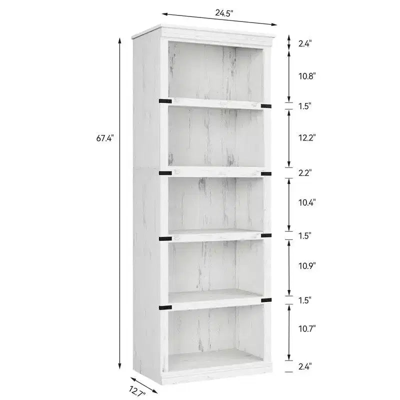 5 Tier Book Shelf, Farmhouse Book Case,Tall Shelf with Storage, Wooden Bookshelves for Living Room