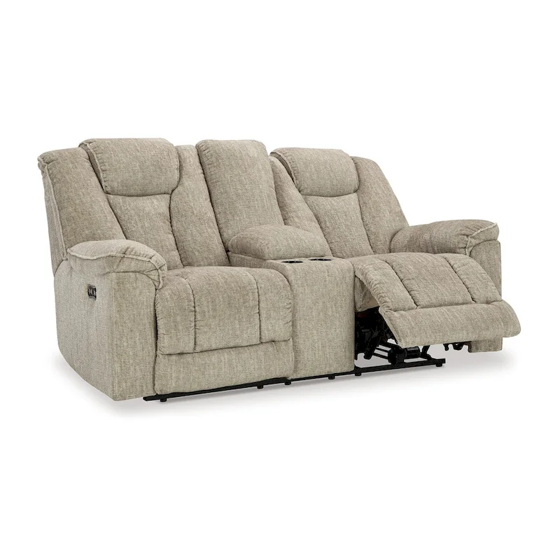 Power Reclining Loveseat, Adjustable Headrest LED, Beige 76 Inch