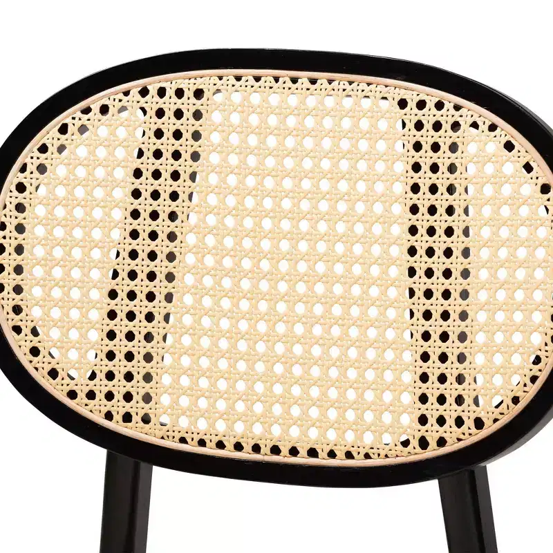 2pc Darrion Fabric and Wood Dining Chairs Cream/Black/Light Brown: Polyester Upholstery, Rubberwood Frame