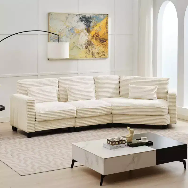 HYLEORY Sectional Sofa , Indoor Furniture Convertible Modular Corduroy Sectional Sofa for Living Room