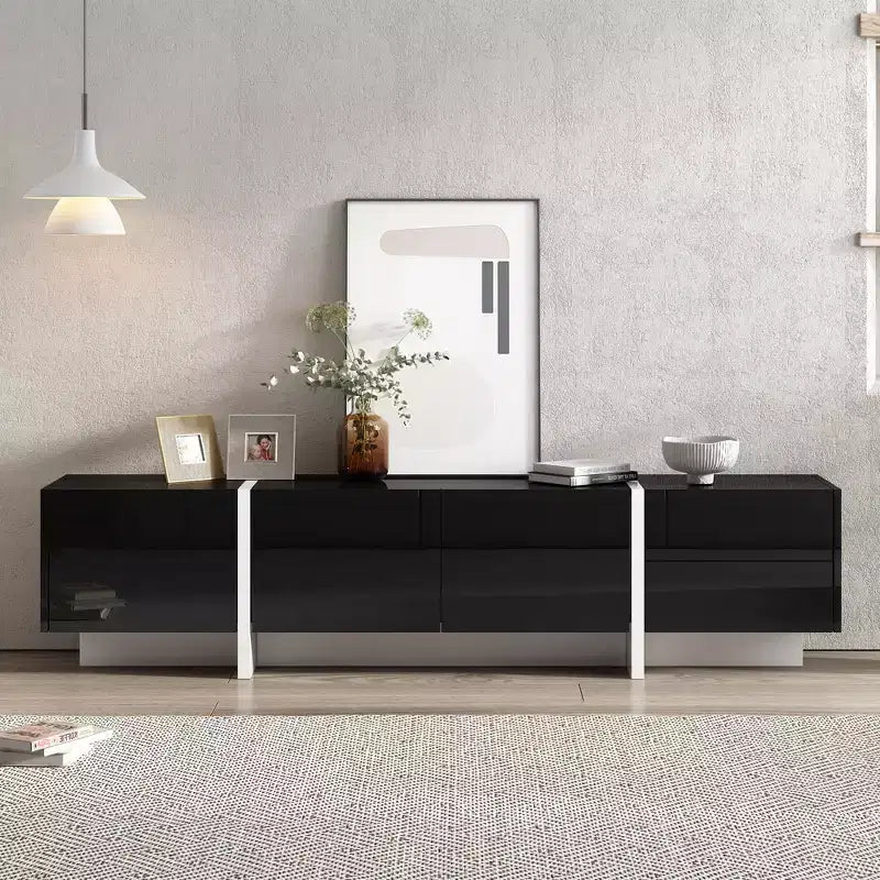 Modern Minimalist Black and White Rectangular TV Stand for TVs up to 80 Inches