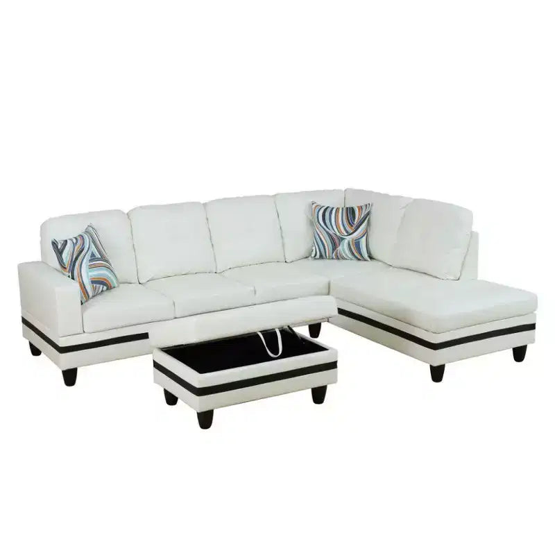 Modern PU Leather Sectional Sofa - Spacious L-Shape, Plush Cushions, Storage Ottoman, Contemporary Living Room Furniture