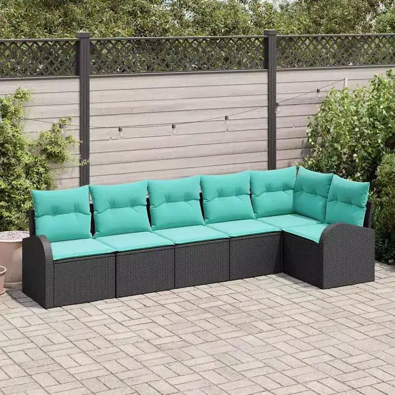 vidaXL Garden Sofa Set 6 pcs Black and turquoise Poly rattan - Black and turquoise without table