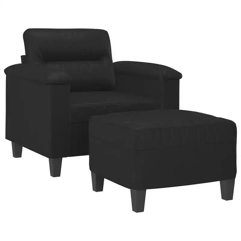 vidaXL Sofa Chair With Footstool Black Faux leather, metal, plywood Single