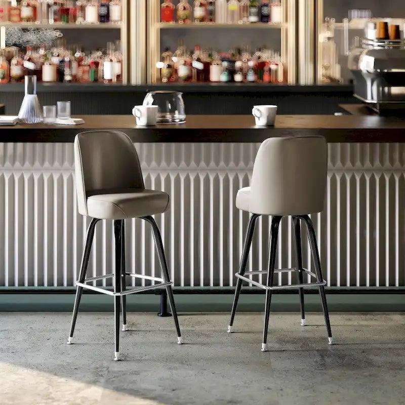 2-Pack Metal Barstools with Swivel Vinyl Bucket Seat & Footrest