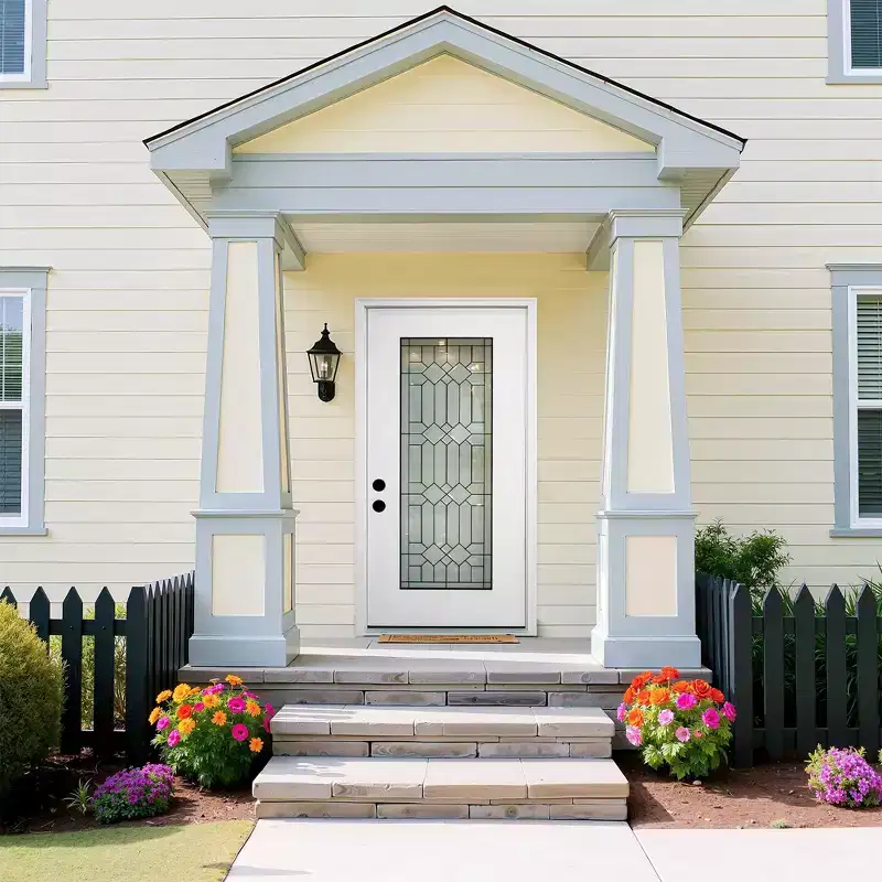 Durable 36 in. x 80 in. Full Lite Decorative Glass Right Hand Inswing Fiberglass Front/Exterior Door- Finished White