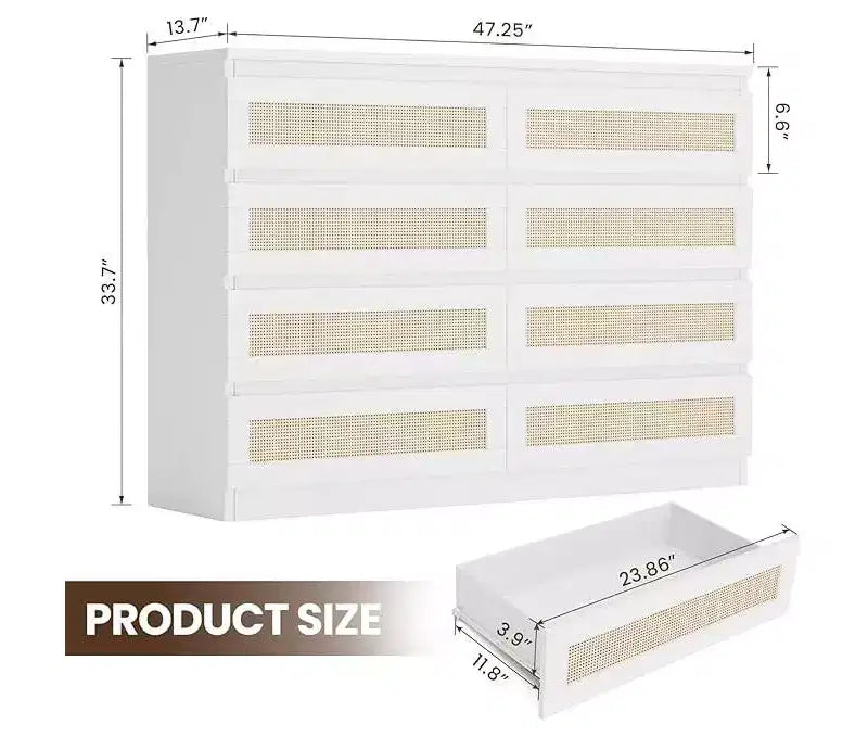 8-Drawer Rattan Dresser with Wide Tabletop