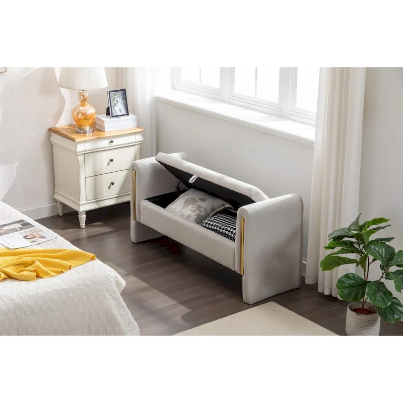Velvet Storage Bench with Metal Trim