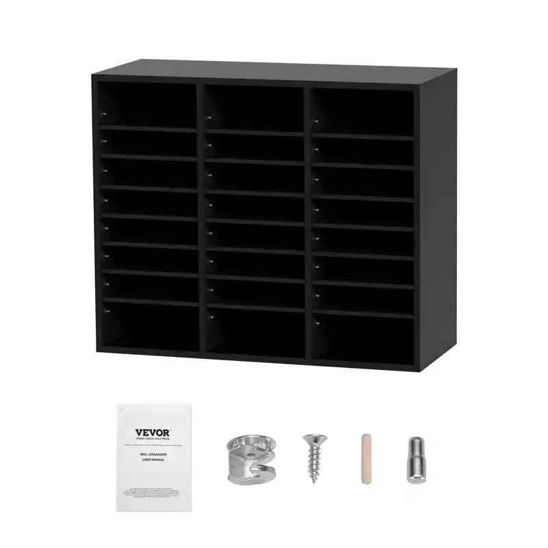24-Compartment Wood File Sorter & Literature Organizer with Removable Shelves, EPA Certified