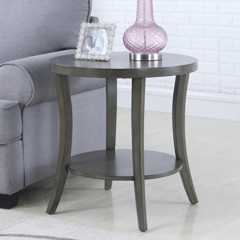 Contemporary Wood Oval End Table with Shelf