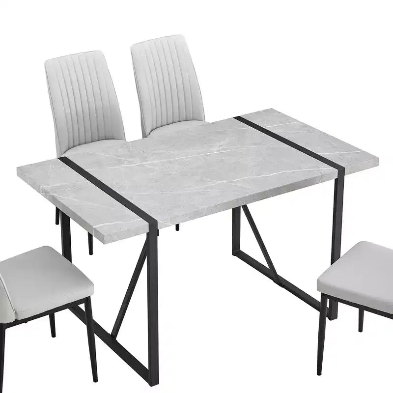 Rectangular Dining Table with Faux Marble Top and Metal Base, Kitchen Table for 6, Gray